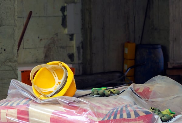 Abandoned Hard Hat and Gloves