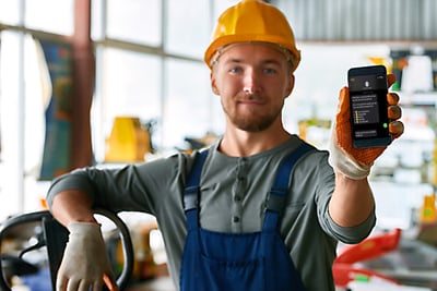 Worker completing pulse survey